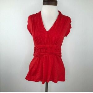 Anthropologie ett twa Red Orange Woven Waist Top S